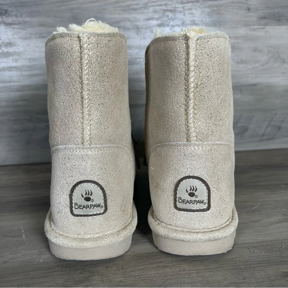 Bearpaw Womens 9 Christie Suede Sheepskin Lining Fringe NeverWet Sparkle Booties